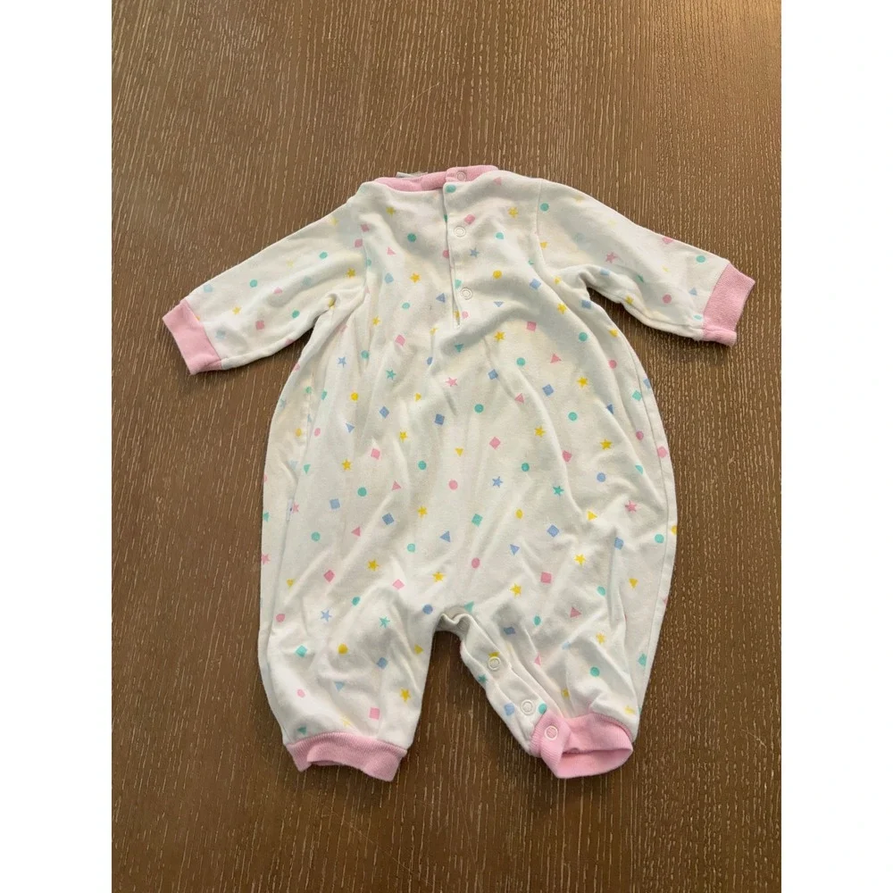 Vintage Baby Girls 6-9 Months Romper Sleeper Lot Pink Pastel Teddy Bear Ruffle